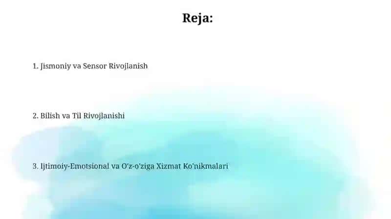 Ilk yoshdagi 0-1 yoshli bolaning umumiy kompetensiyalari 2