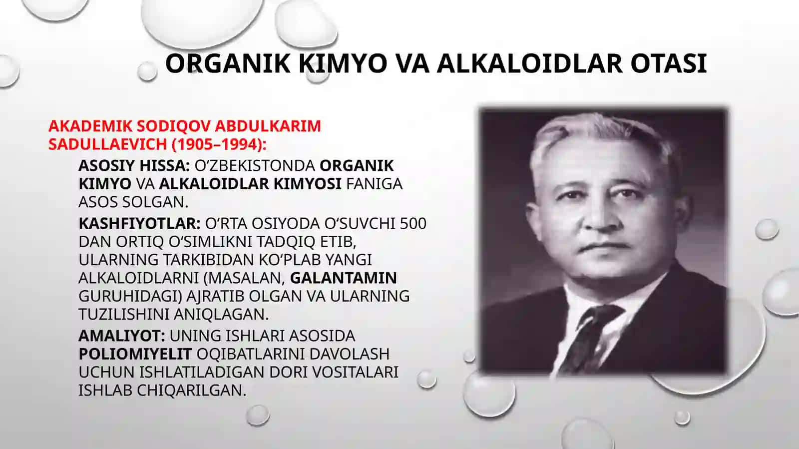 Oʻzbekistonning mustaqil kimyo fanini yaratishda olimlarning roli. Fan: kimyo 2