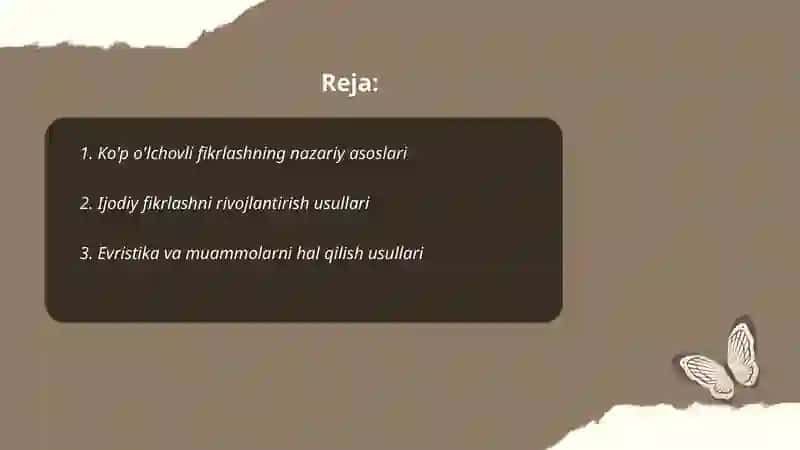 Ko'p o'lchovli fikrlash, ijodiy o'zini o'zi rivojlantirish 2