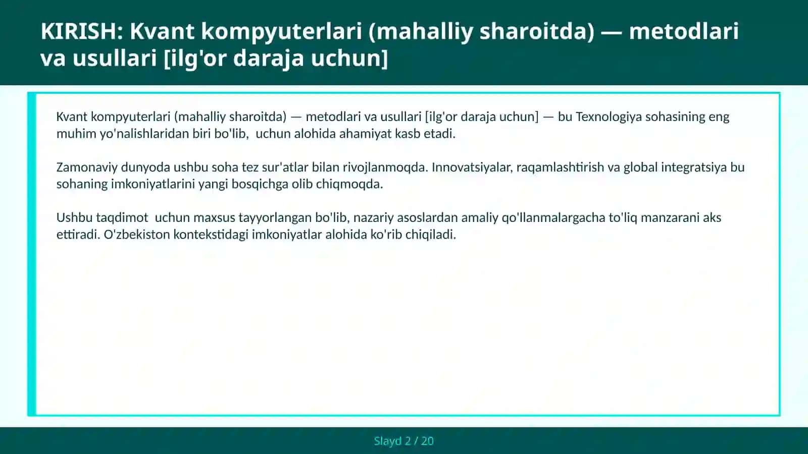 KVANT KOMPYUTERLARI (MAHALLIY SHAROITDA) — METODLARI VA USULLARI [ILG'OR DARAJA UCHUN] 2