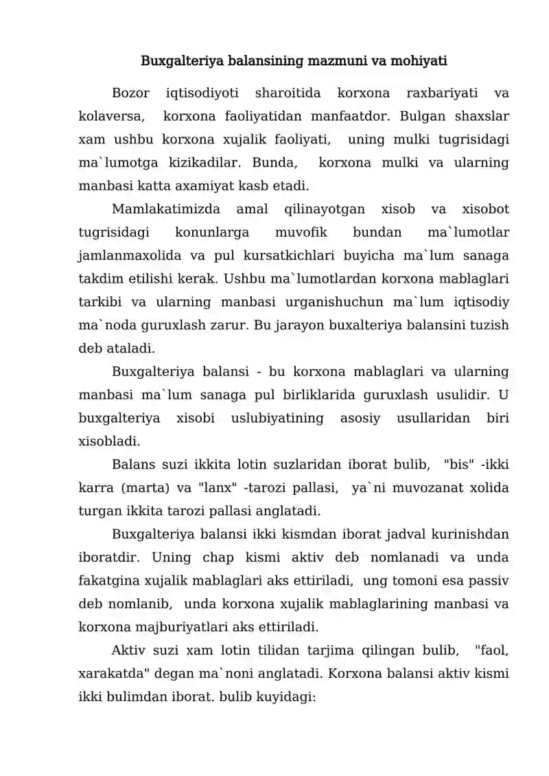Buxgalteriya balansining iqtisodiy mazmuni va mohiyati 2