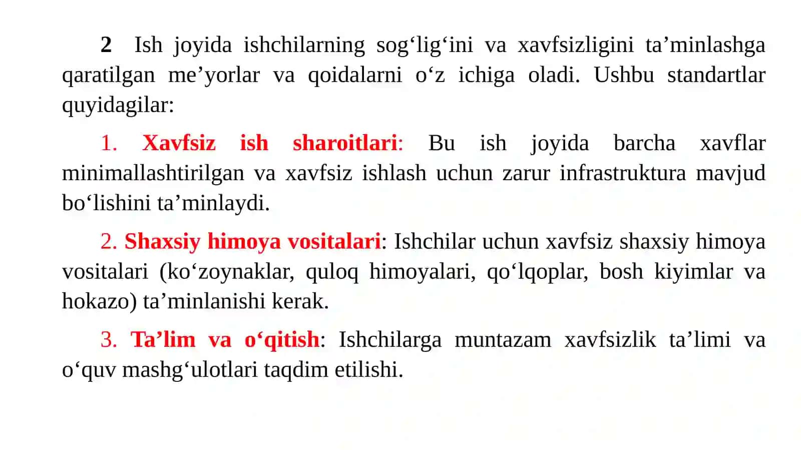 Xavfsizlik chor-tadbirlari va xavfsizligi standartlari 2