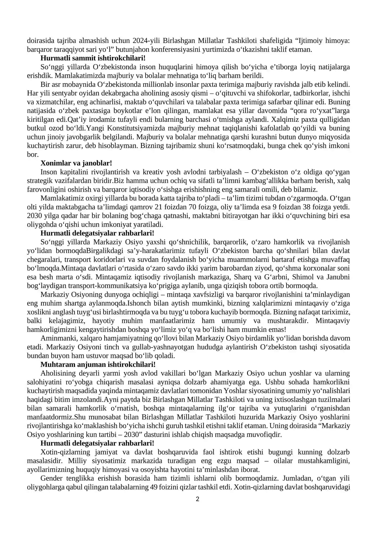 Oʻzbekiston Respublikasidagi iqtisodiy, Ijtimoiy-siyosiy voqealarga doir MAʼLUMOTLAR 2