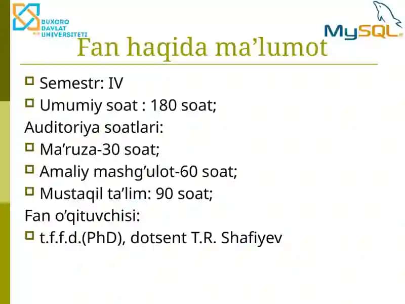 Ma'lumotlar bazasiga kirish 2