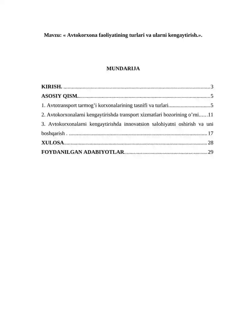 Avtokorxona faoliyatining turlari va ularni kengaytirish 2