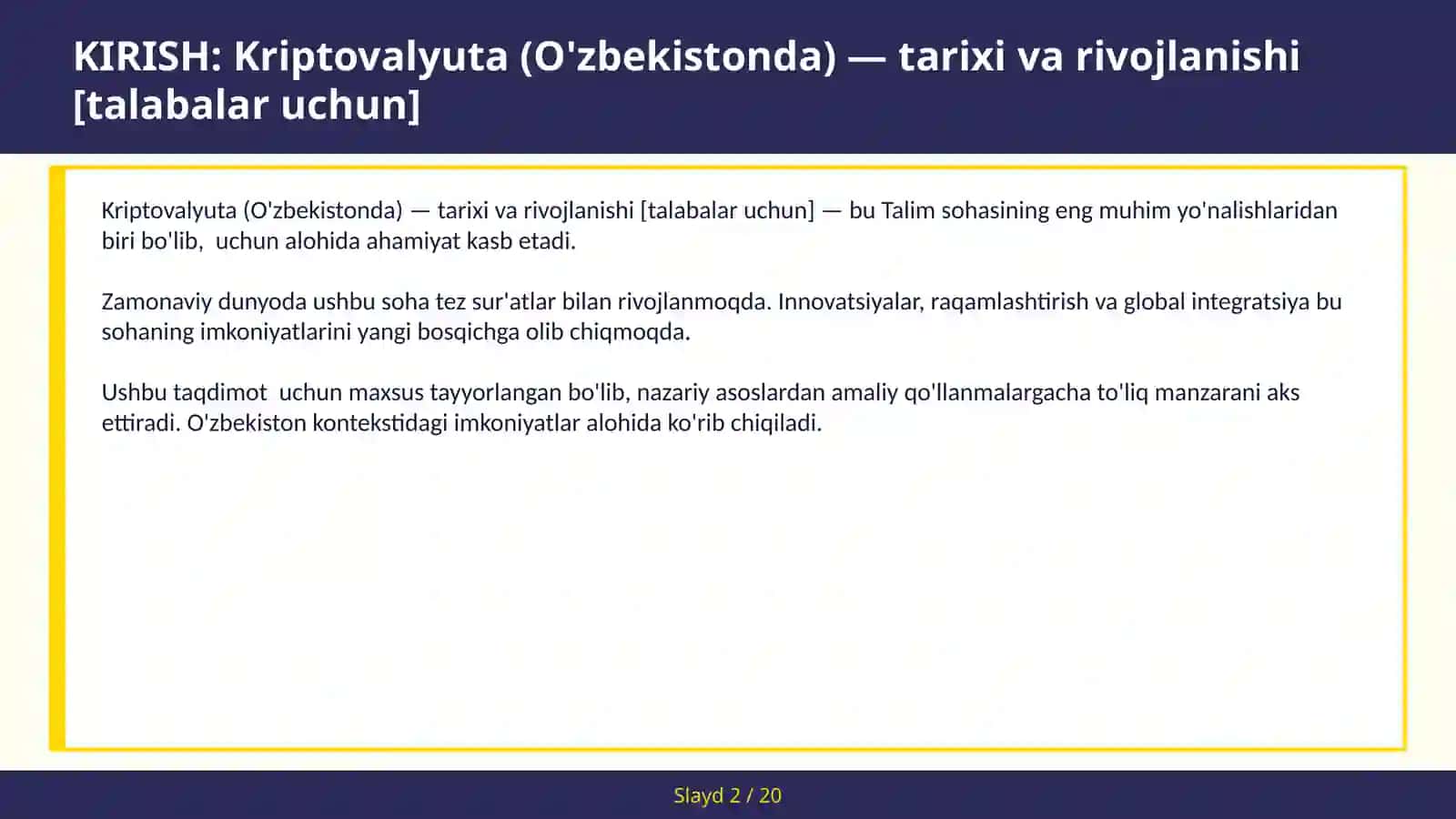 Kriptovalyuta (O'zbekistonda) — tarixi va rivojlanishi [talabalar uchun] 2