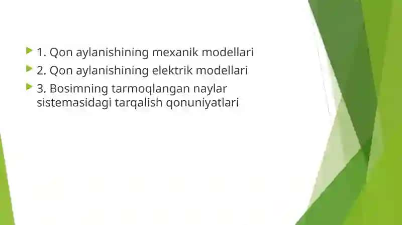 Qon aylanishining mexanik va elektrik modellari. Bosimni tarmoqlangan naylar sistemasidagi tarqalish qonuniyatlari 2