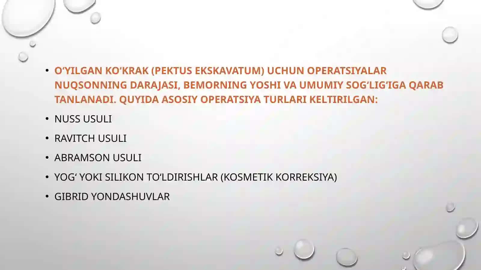 Koʻkrak devori datu gʻma va ort tirilgan nuqsonlardagi operatsiyalar 2
