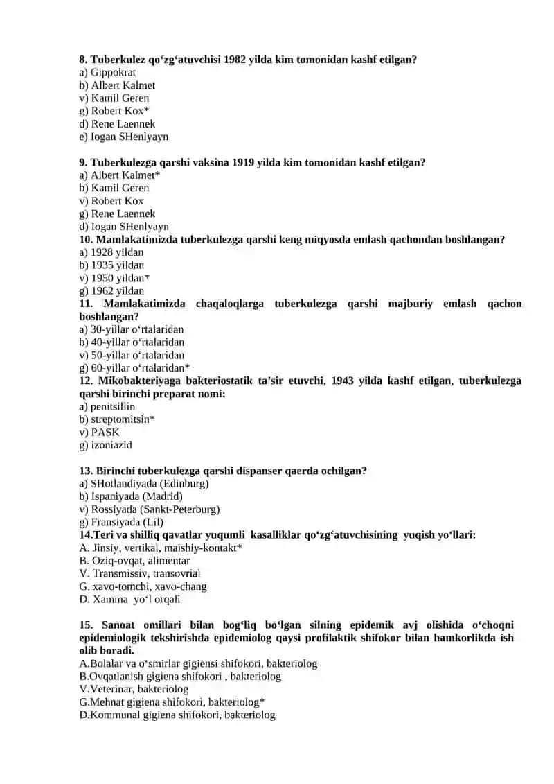 №22 Sil kasalligi. Sil kasalligining teri, oshqozon-ichak trakti va suyak silida epidemiologik nazoratni tashkillashtirish va o‘tkazish 2