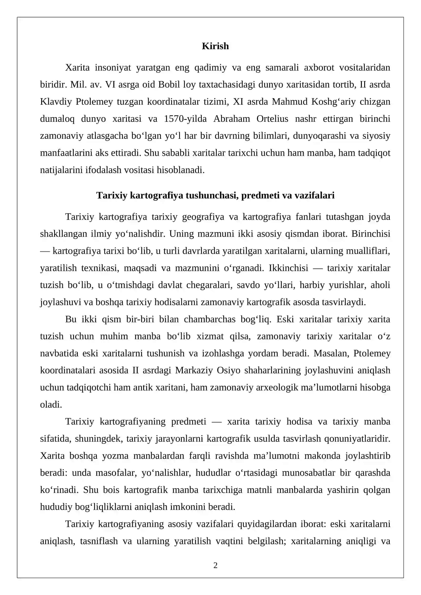 Tarixiy kartografiya va uning asosiy yo‘nalishlari 2