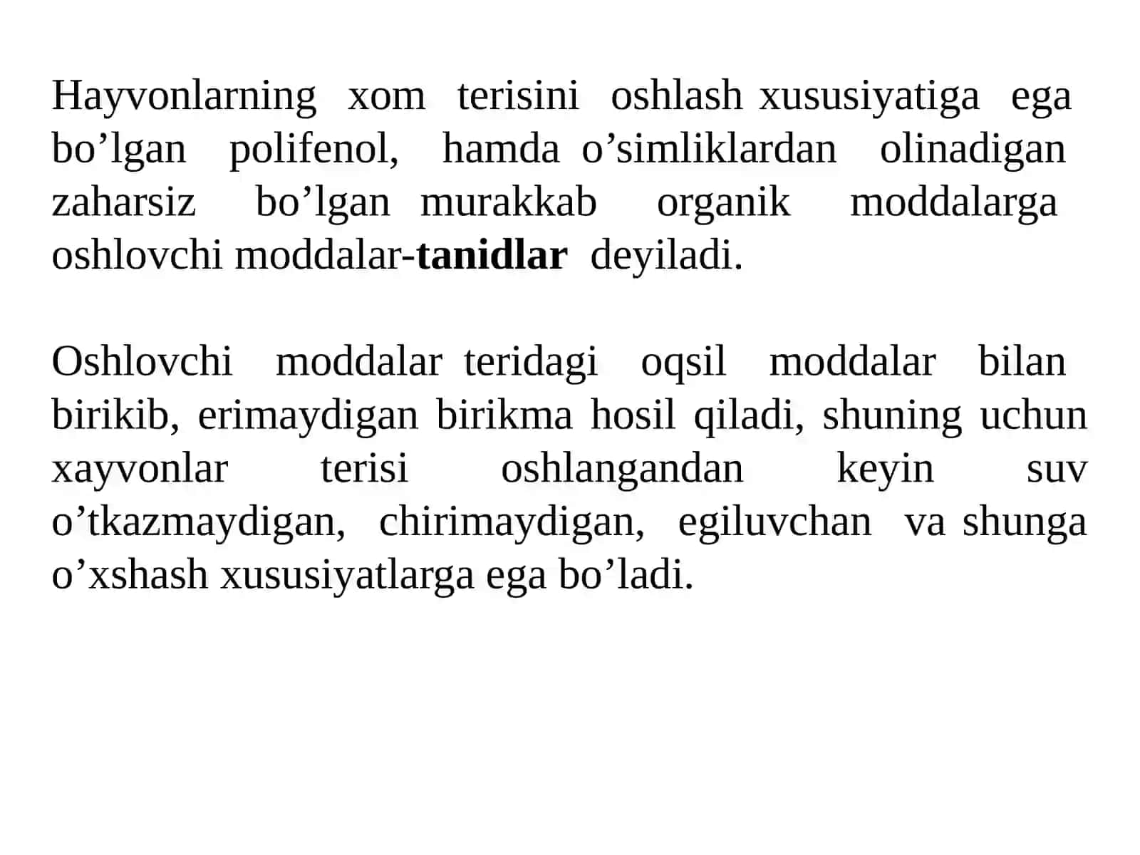 Oshlovchi moddalar xossalari 2