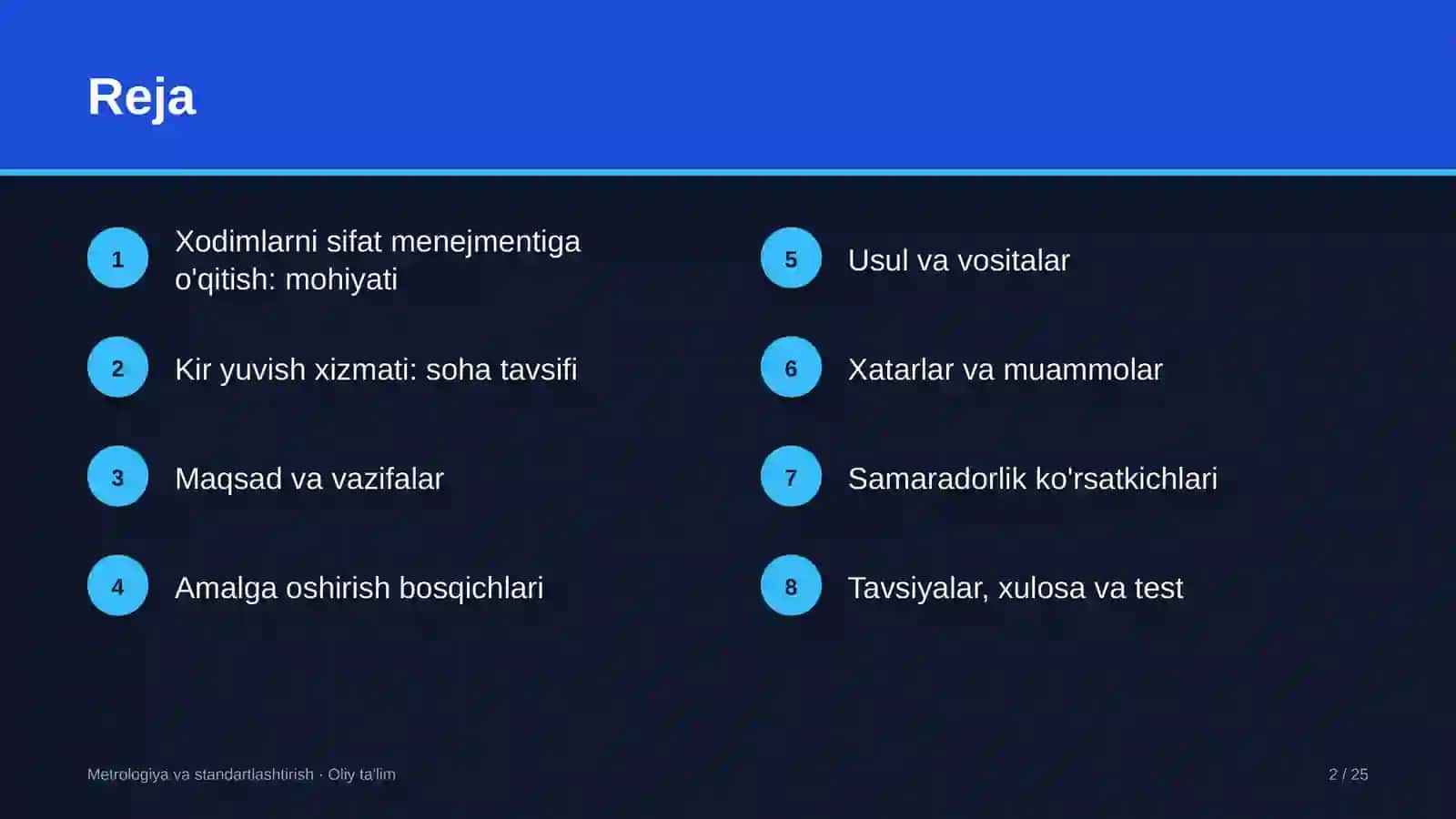 Kir yuvish xizmatida xodimlarni sifat menejmenti bo'yicha o'qitish 2