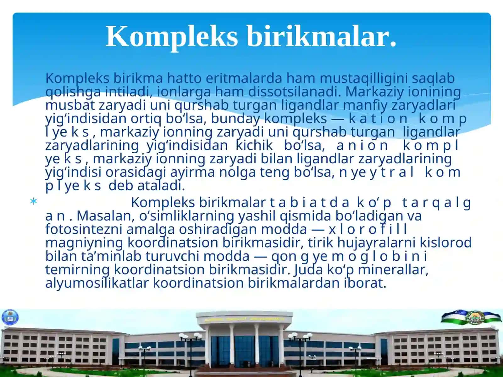 Kompleks birikmalarning izomeriyasi markaziy ionning ligant bilan elektrostatik ta'sirlashuvi 2