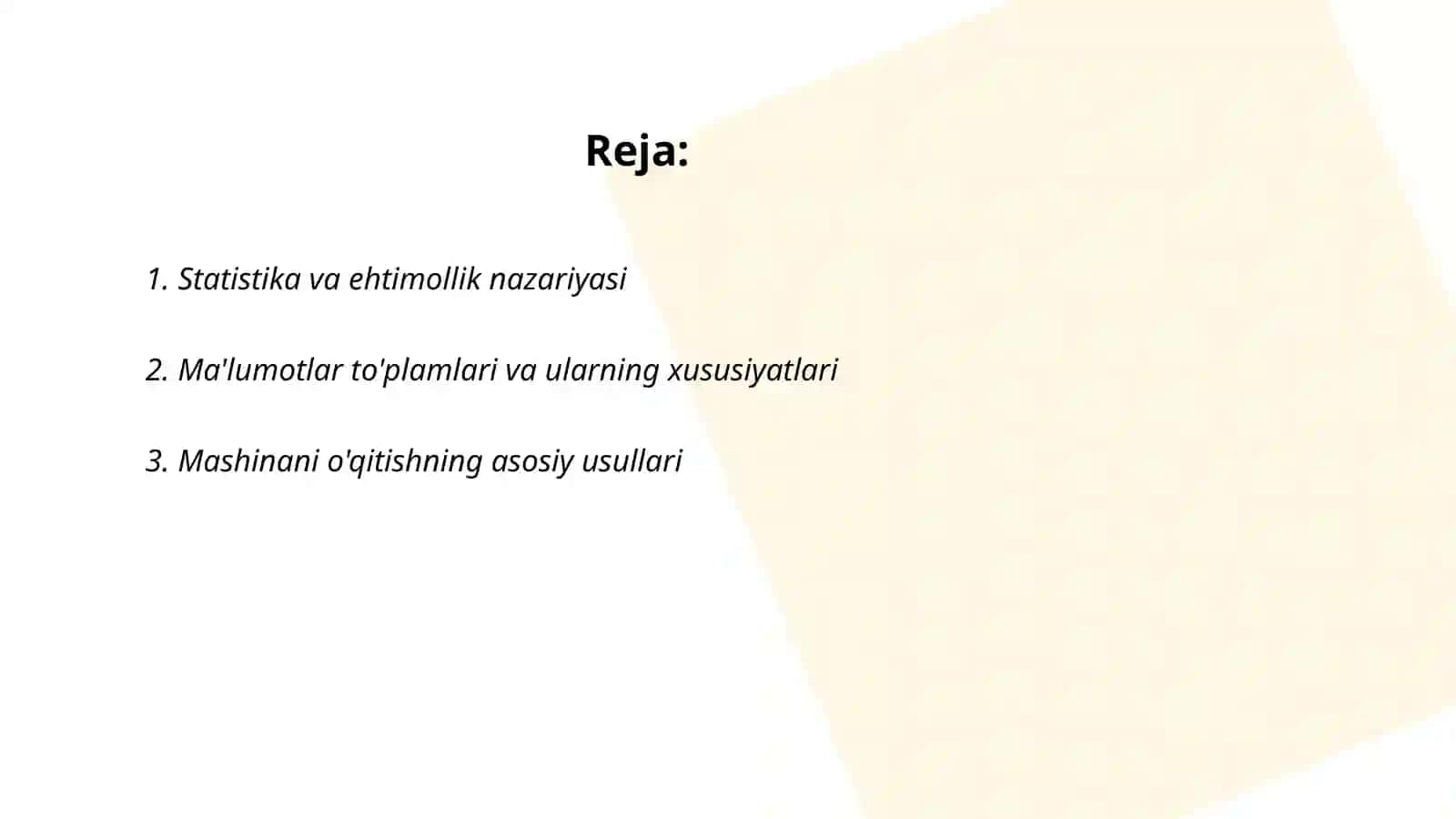 Ma’lumotlar intellektual tahlili sohalari: Statistika mashinali o'qitish va ma'lumotlar bazasi sohalarining o'rni 2