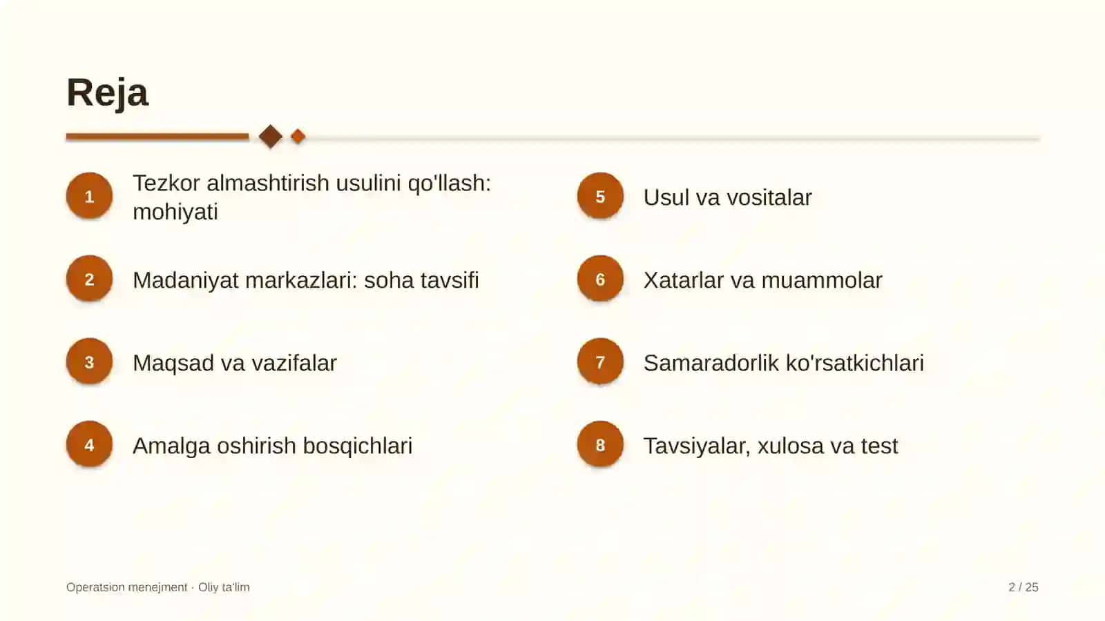 Madaniyat markazlarida tezkor almashtirish usulini qo'llash 2