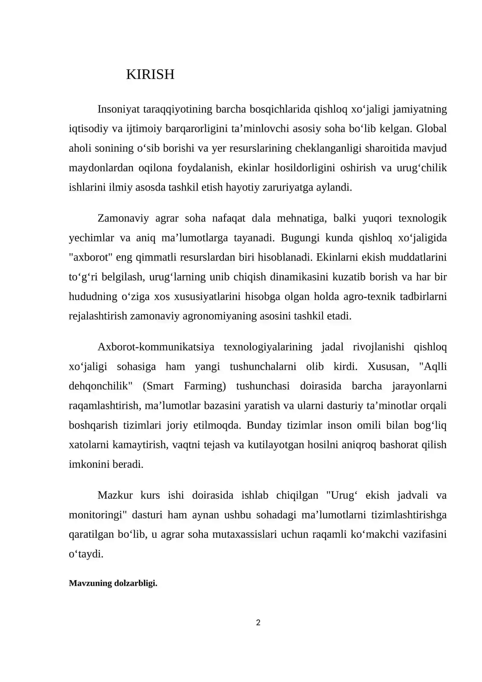 "URUG‘ MONITORINGI" DASTURIY TA’MINOTINING LOYIHALANISHI 2