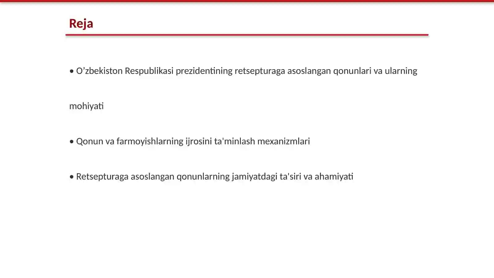 O’zbekiston Respublikasi prezidentining retsepturaga asoslangan qonun va farmoyishlari 2