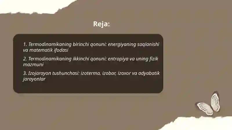 Termodinamika qonunlari va izojarayonlarga tadbig'i 2