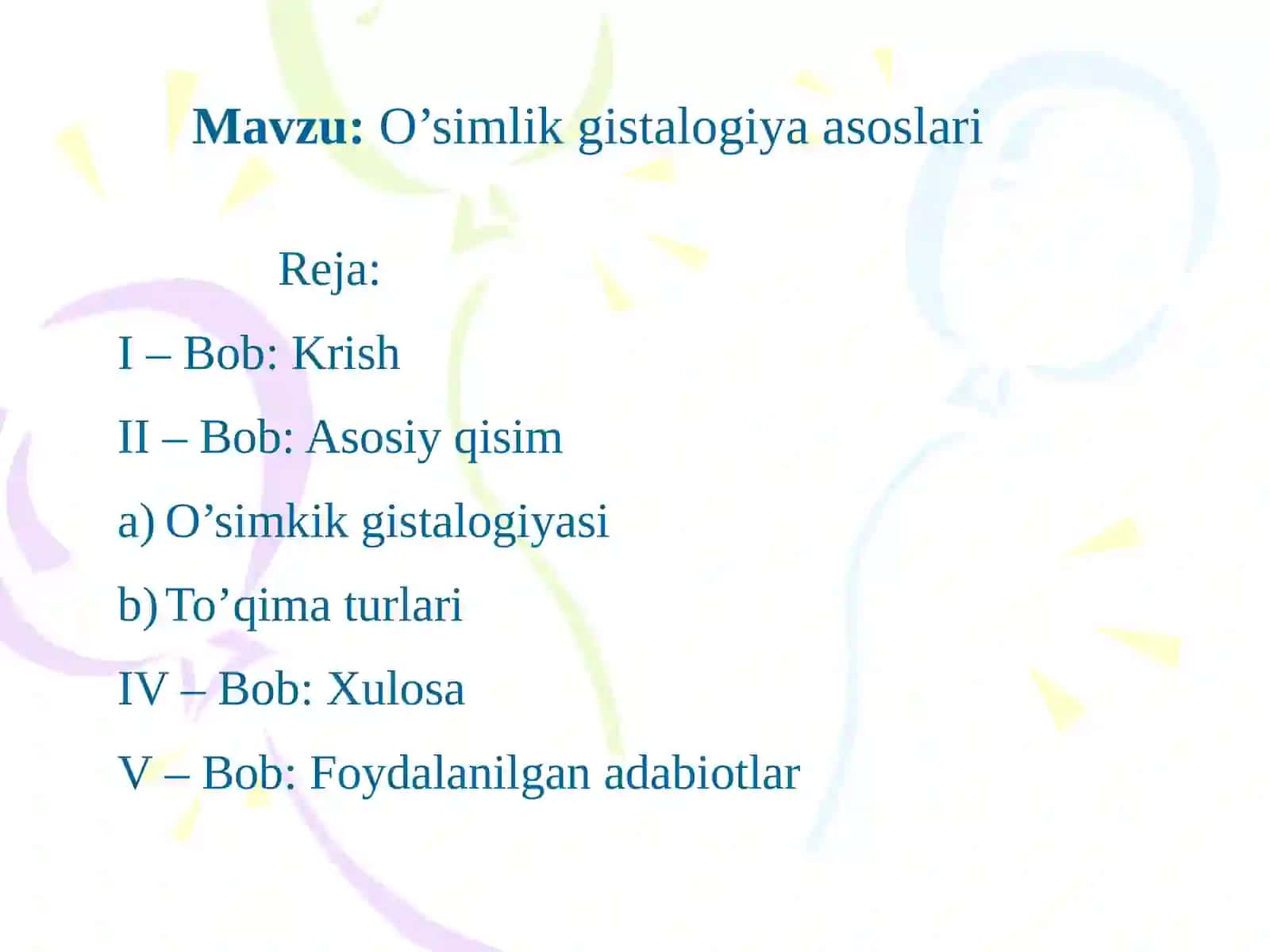 O’simlik gistalogiya asoslari 2