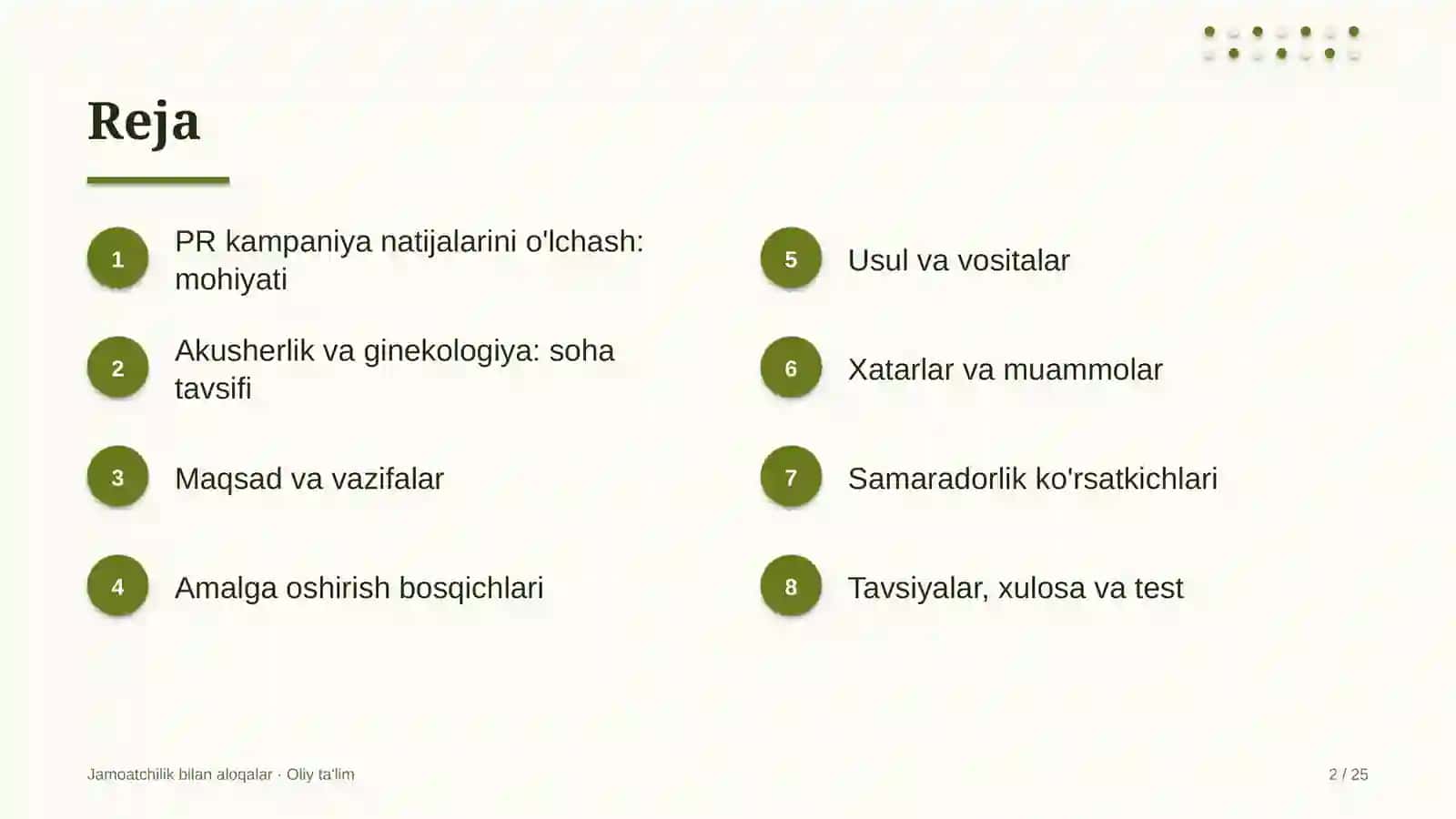 Akusherlik va ginekologiyada o'tkazilgan PR kampaniya natijalarini o'lchash 2