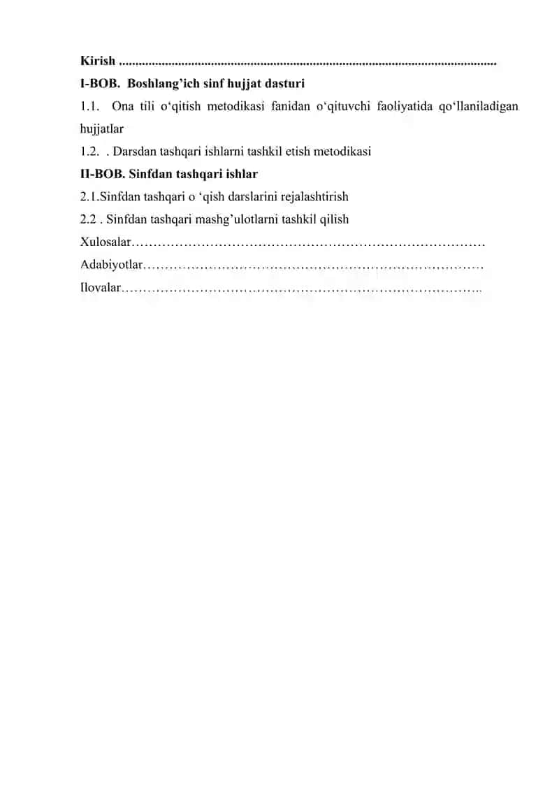 Ona tili oʻqitish metodikasi fanidan oʻqituvchi faoliyatida qoʻllaniladigan hujjatlar. 2