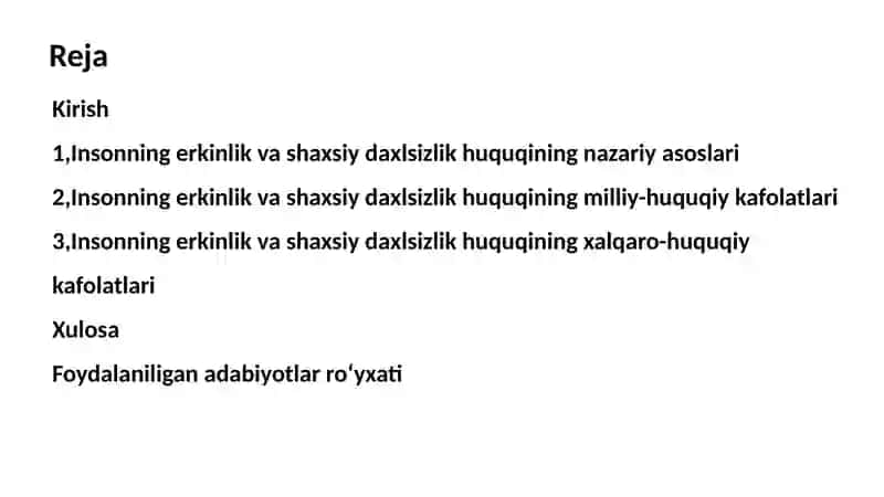Insonninger kinlik va shaxsiy daxlsizlik huquqining kafolatlari 2