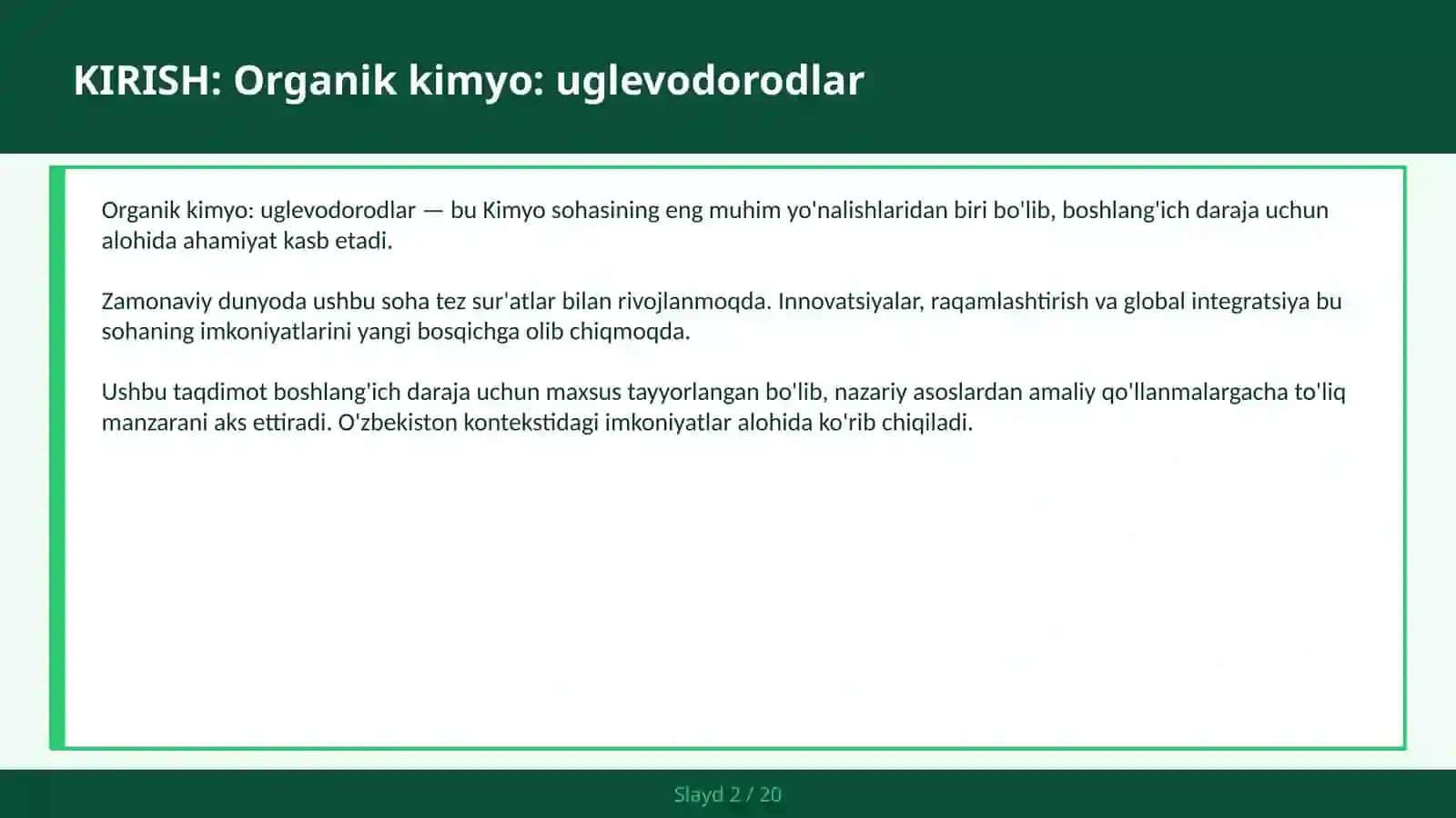 ORGANIK KIMYO: UGLEVODORODLAR 2