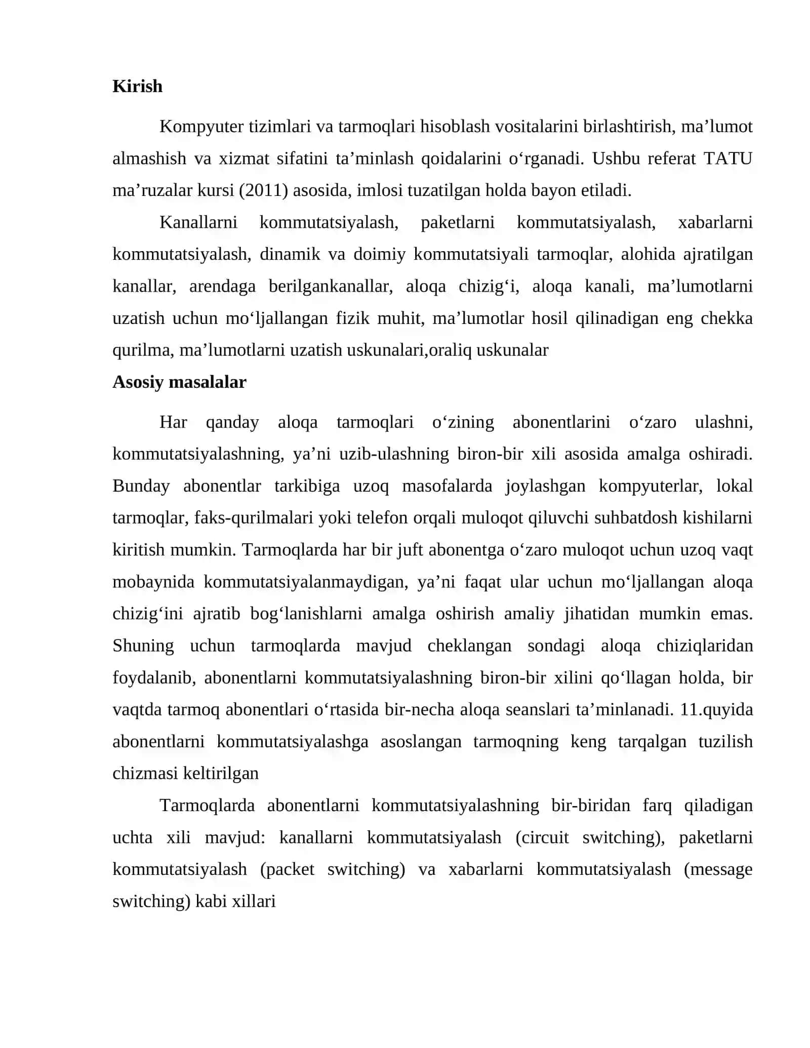 Maʼlumotlarni uzatish va kommutatsiyalash usullari 2