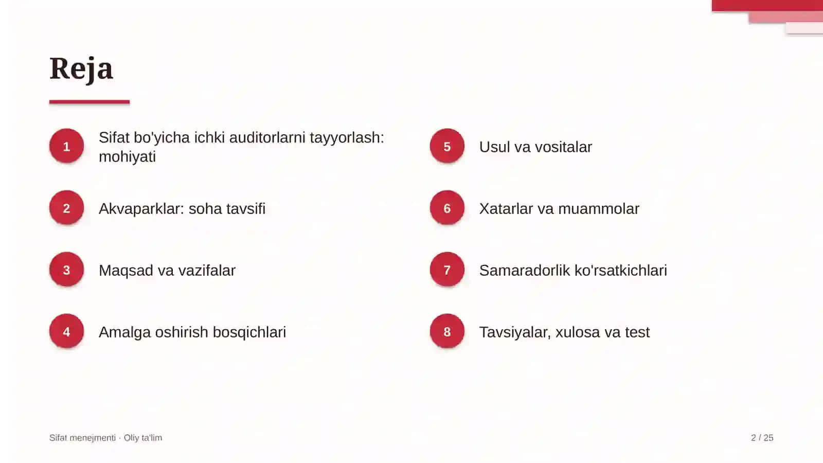 Akvaparklarda sifat bo'yicha ichki auditorlarni tayyorlash 2