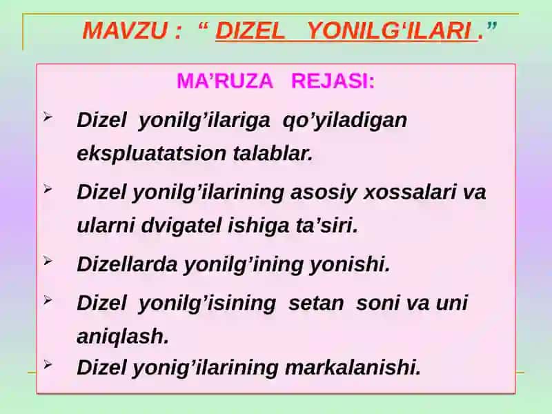 Dizel yonilg‘ilari 2
