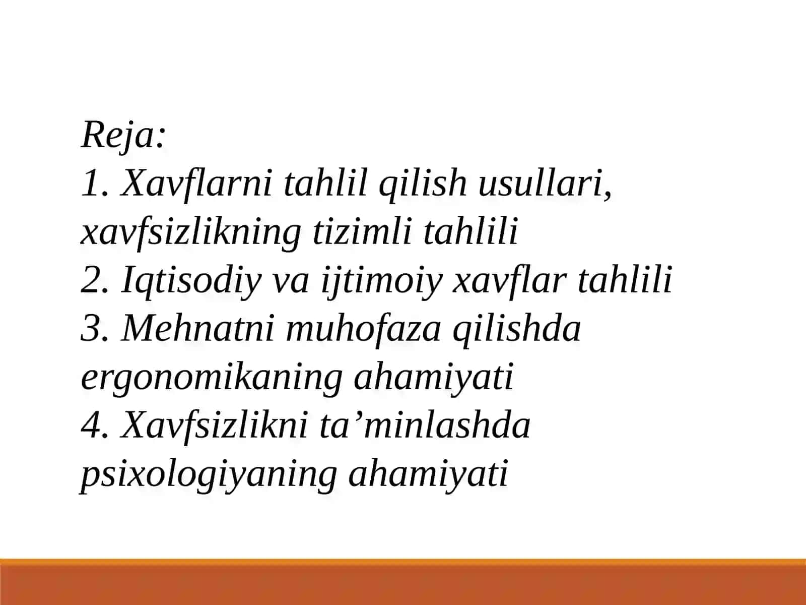 Faoliyat xavfsizligini tahlil qilish. Faoliyat xavfsizligini ta’minlashning ergonomika va psixologik asoslari 2