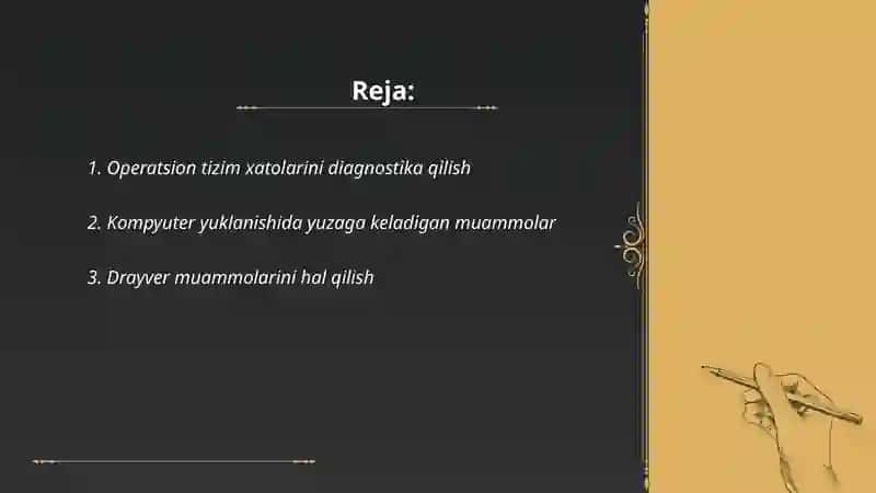 Operatsion tizimini nosozliklarini tuzatish mavzusida 2
