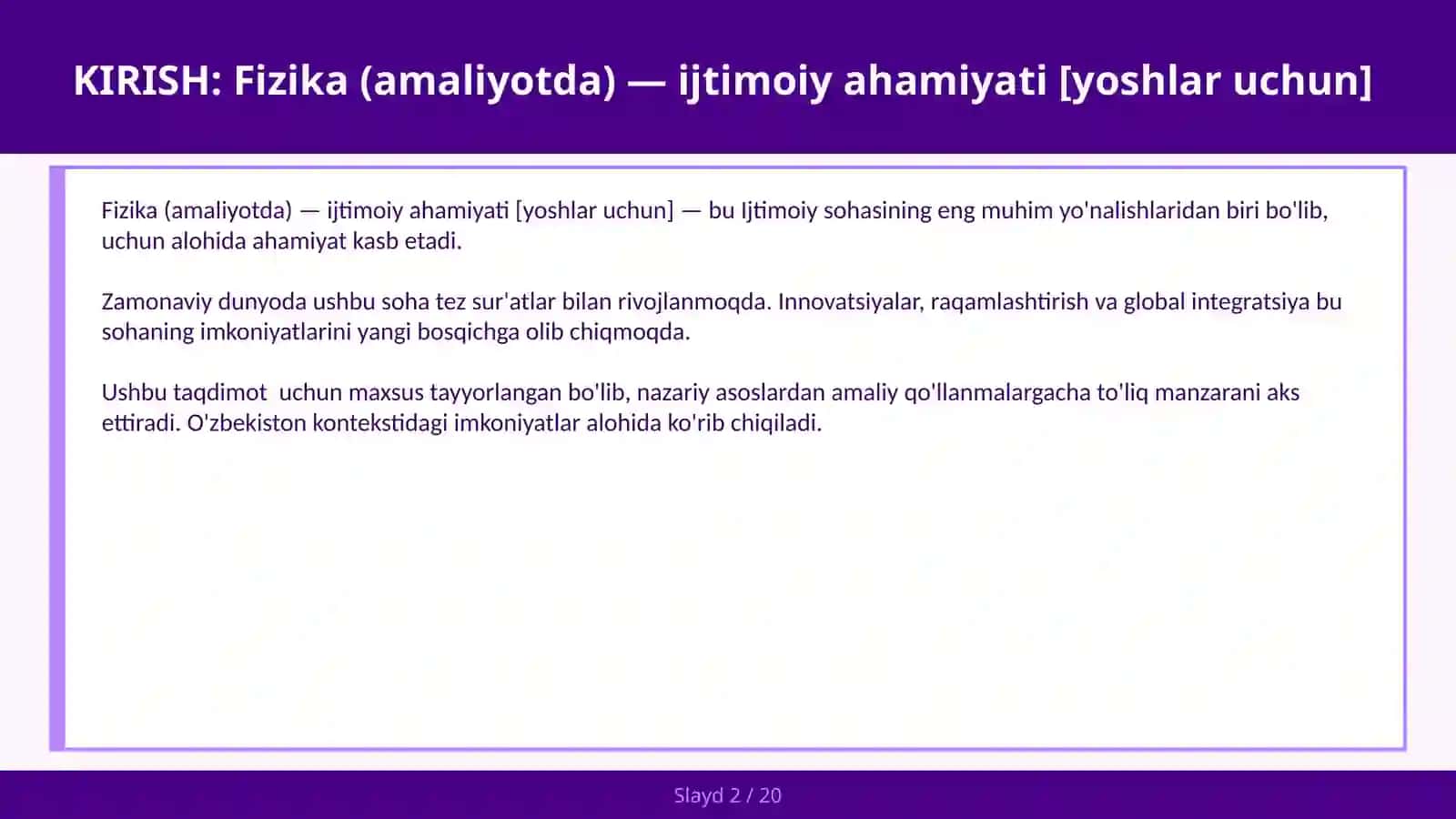 FIZIKA (AMALIYOTDA) — IJTIMOIY AHAMIYATI [YOSHLAR UCHUN] 2