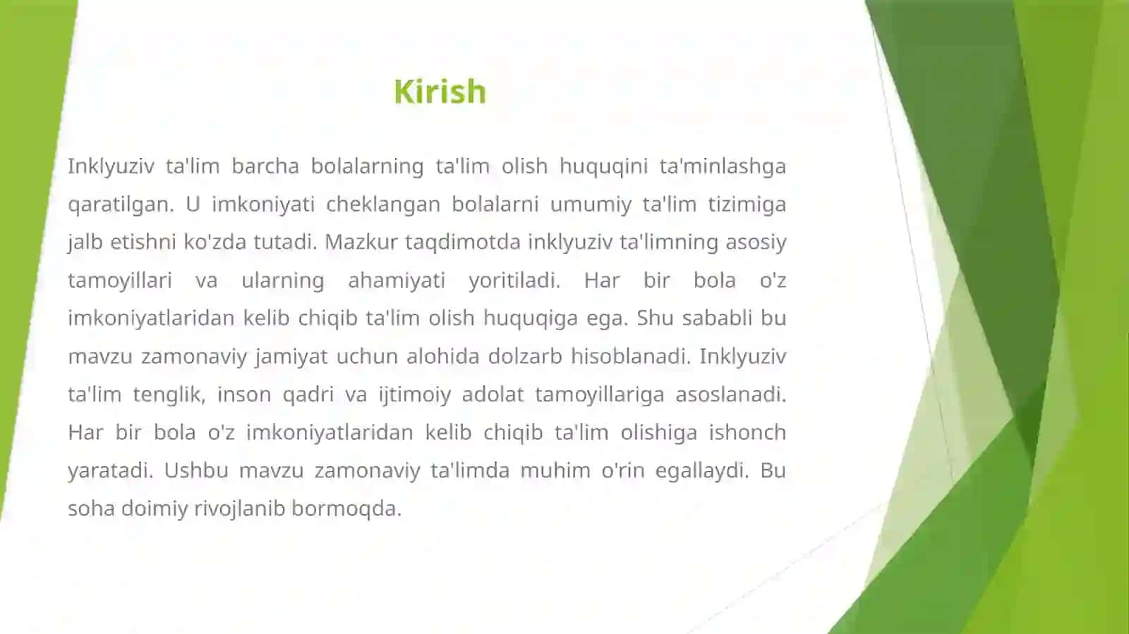 INKLYUZIV TA'LIMNING ASOSIY TAMOYILLARI 2
