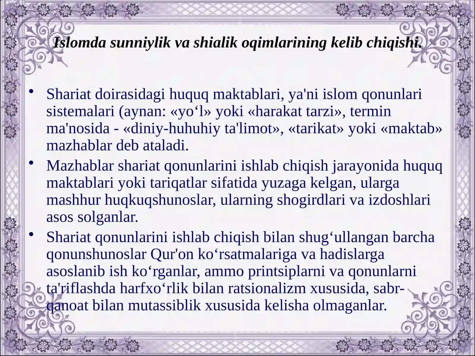 slomda sunniylik. Shialik, 12.Xorijiylik yo‘nalishlari paydo bo‘lishi va qarashlari 2