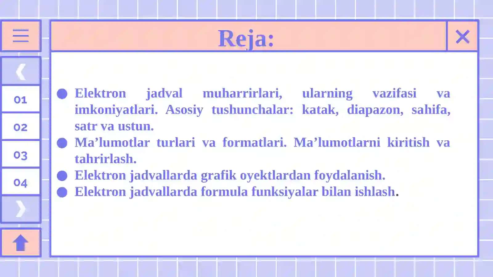 Elektron jadvallar bilan ishlash texnologiyasi 2