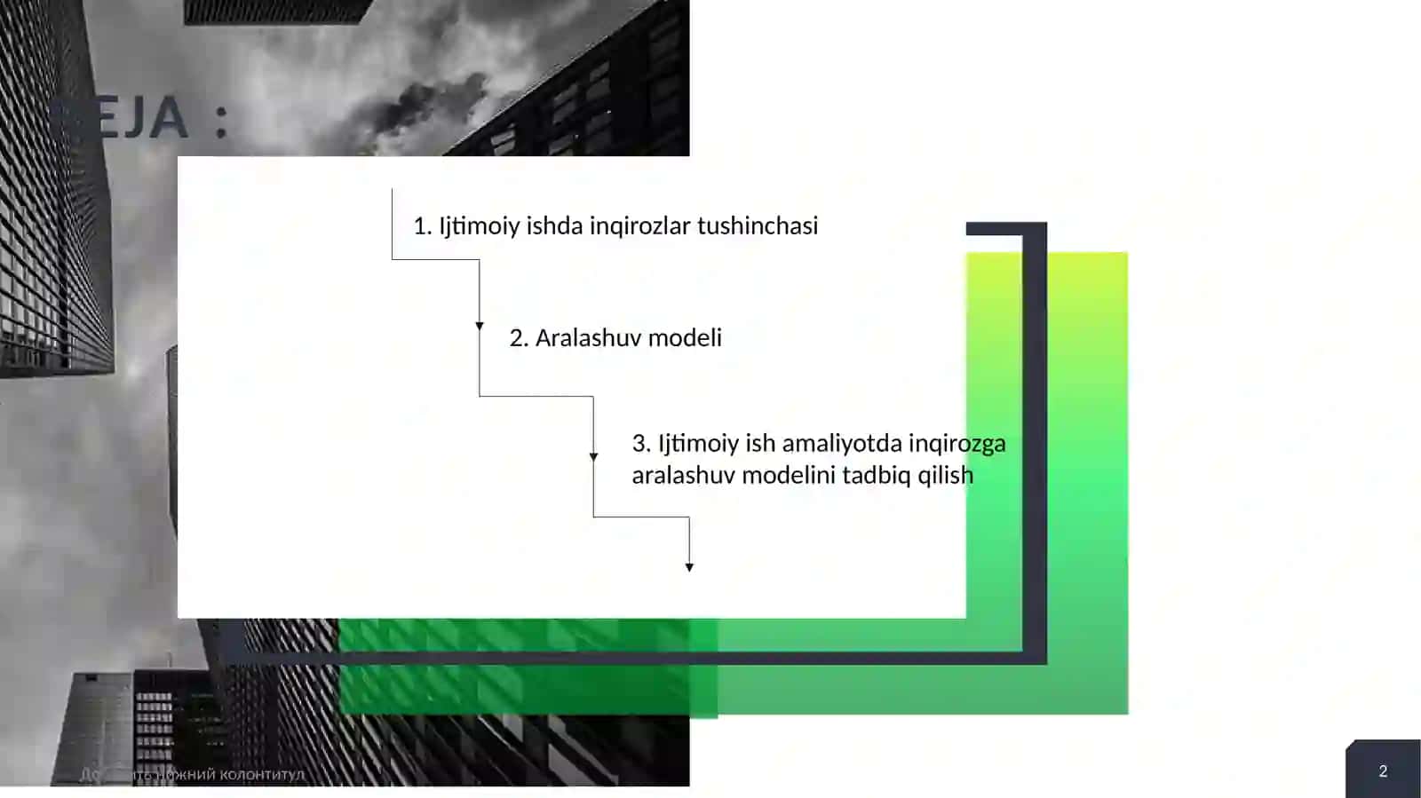 Ijtimoiy ish amaliyotida inqirozga aralashuv modeli 2