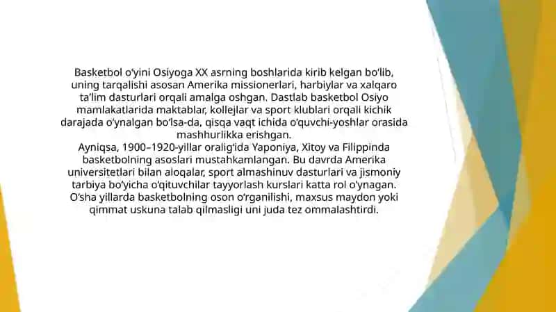 Basketboloʻyini Olimpiaoʻyinlari dagi rivojlanishi tarixi 2