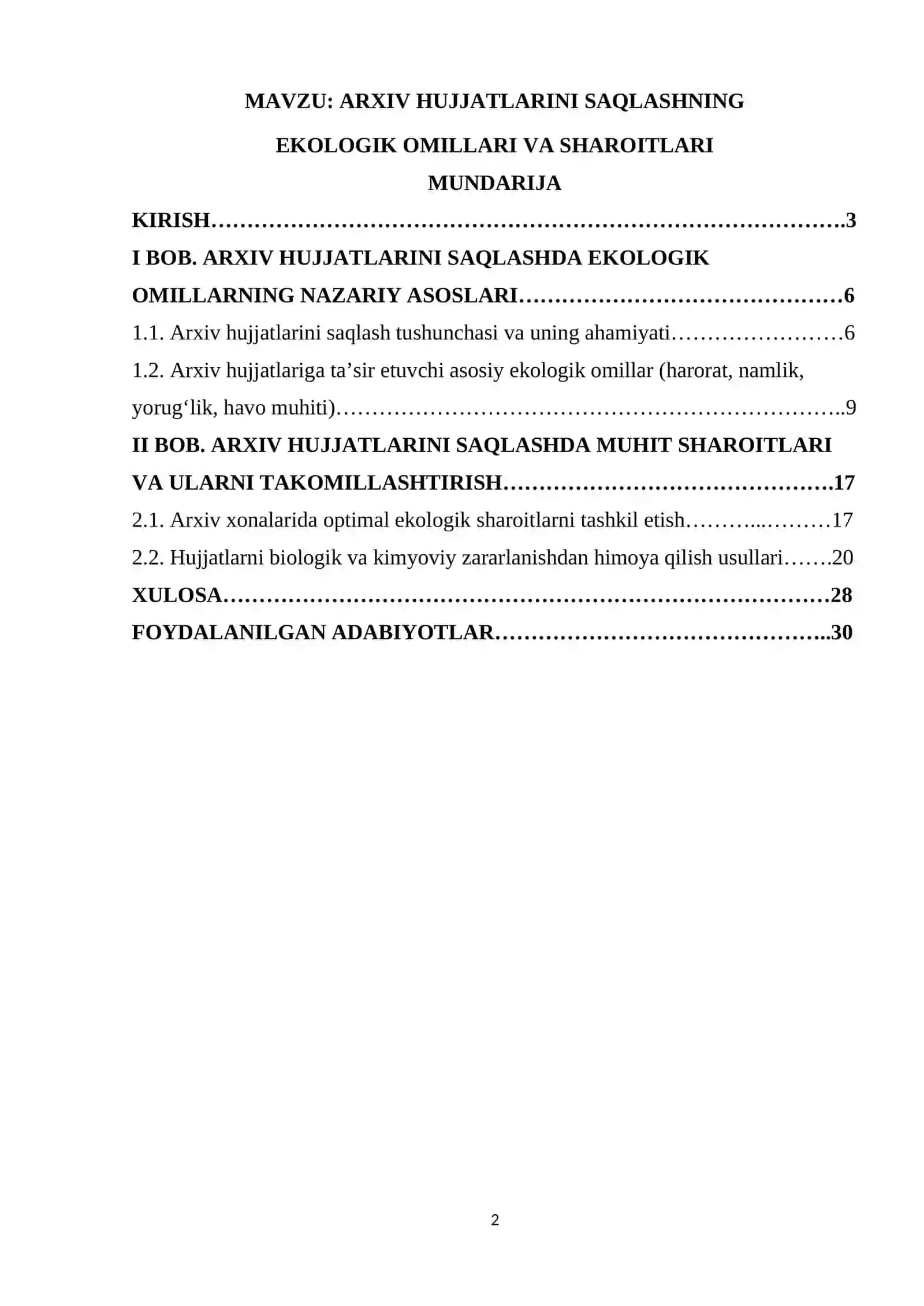 Arxiv hujjatlarining saqlashning ekologik omillari va sharoitlari 2