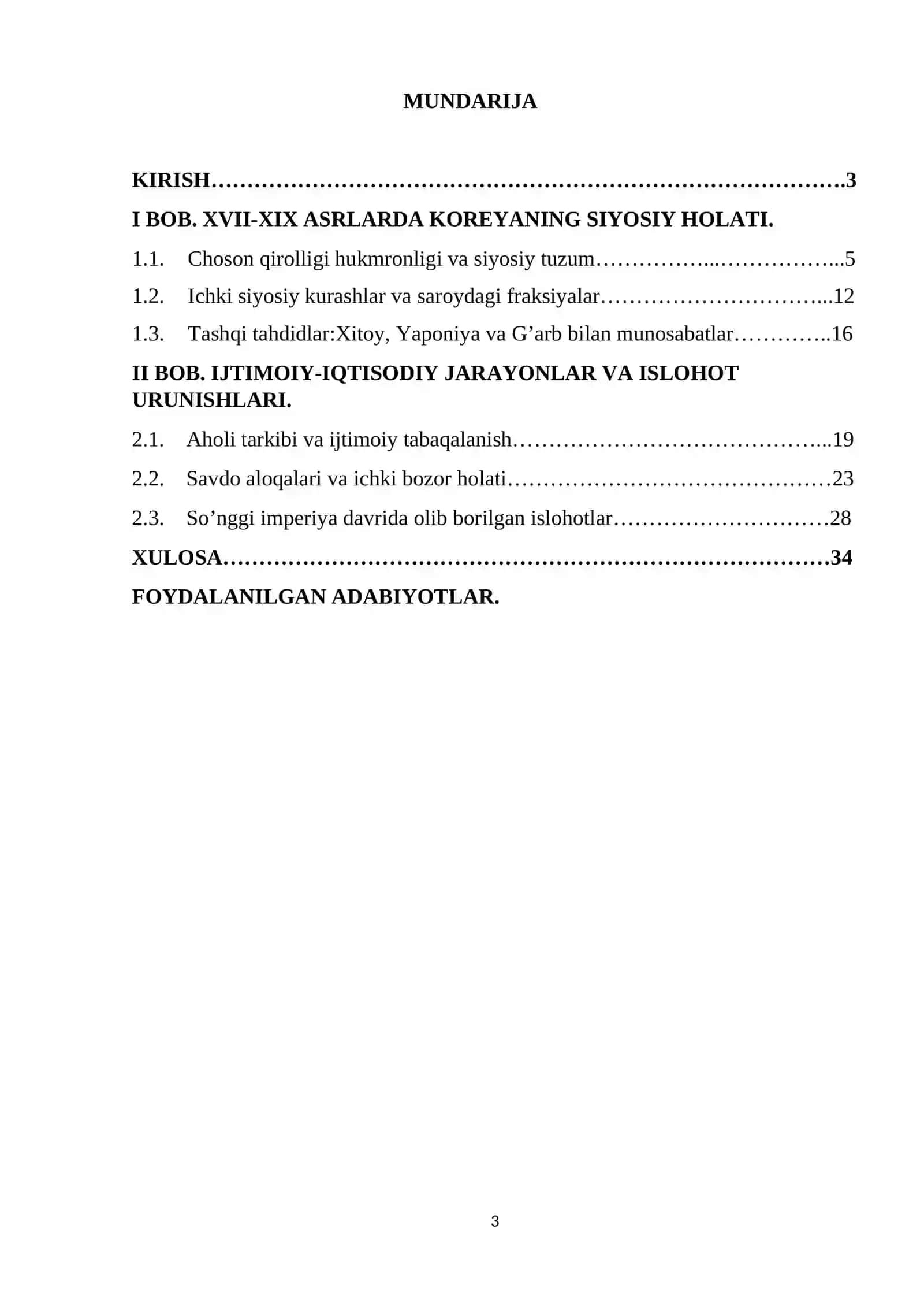 XVII–XIX asrlarda Koreya kurs ishi 2