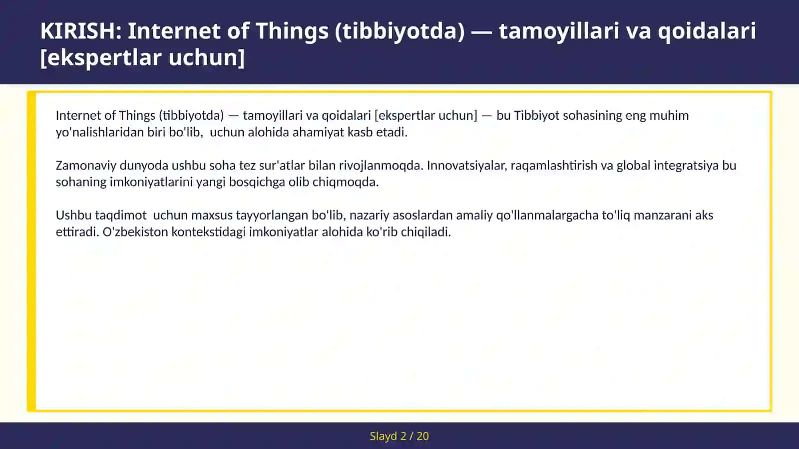 INTERNET OF THINGS (TIBBIYOTDA) — TAMOYILLARI VA QOIDALARI [EKSPERTLAR UCHUN] 2