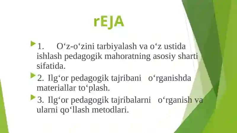 O‘Z-O‘ZINI TARBIYALASH VA O‘Z USTIDA ISHLASH. PEDAGOGIKA TAJRIBANI TO‘PLASH TIZIMI 2
