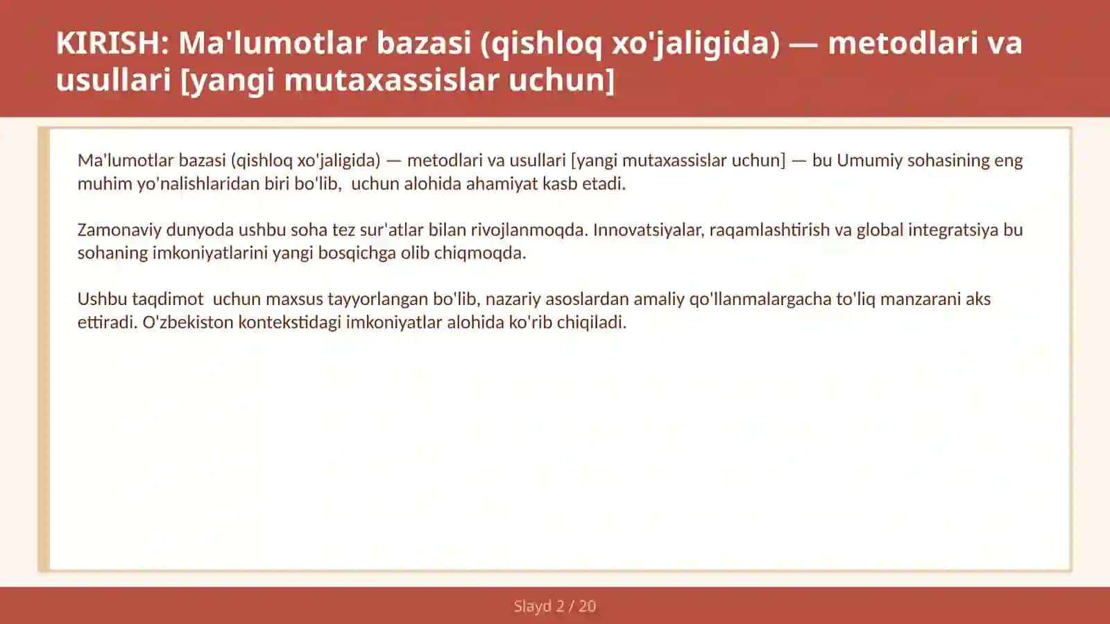 Ma'lumotlar bazasi (qishloq xo'jaligida) — metodlari va usullari [yangi mutaxassislar uchun] 2
