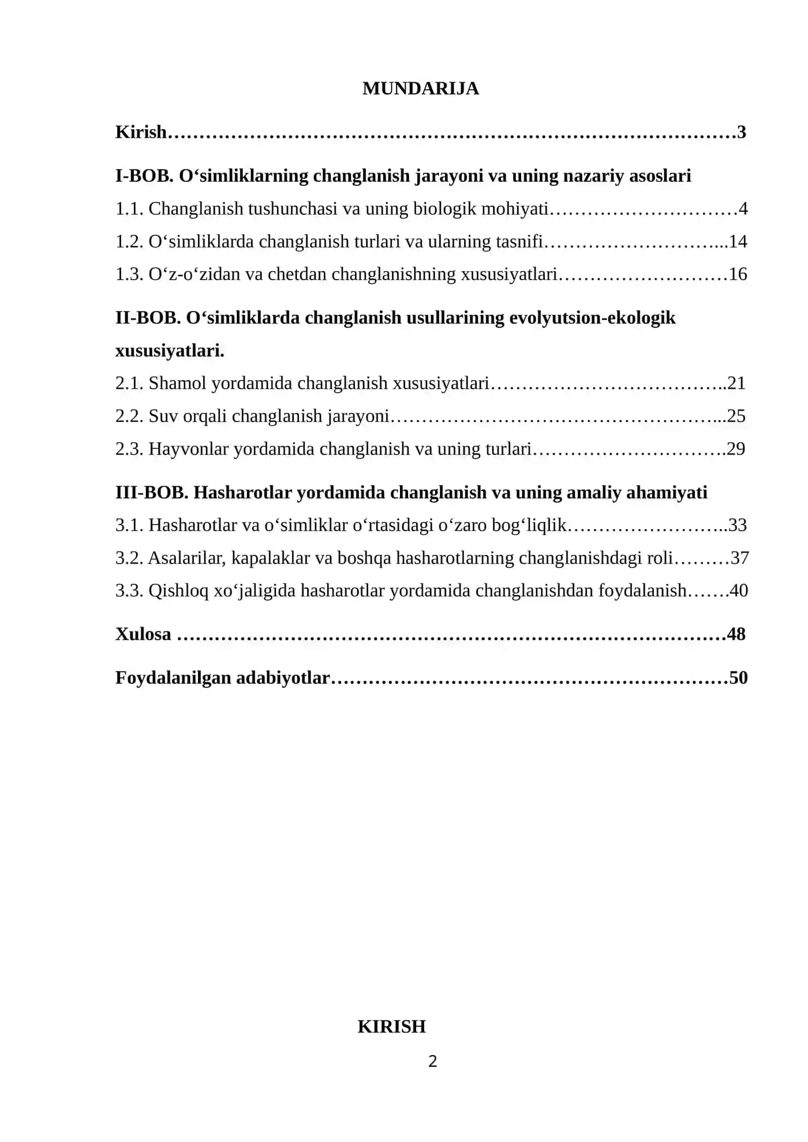 O‘simliklarning changlanish usullari va changlanishda hashorotlarning ro`li 2