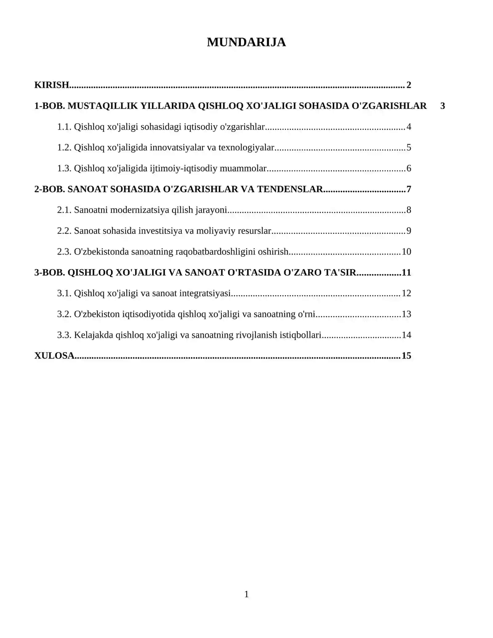 MUSTAQILLIK YILLARIDA QISHLOQ XOʻJALIGI VA SANOAT SOHASIDAGI OʻZGARISHLAR 2026 YIL 2