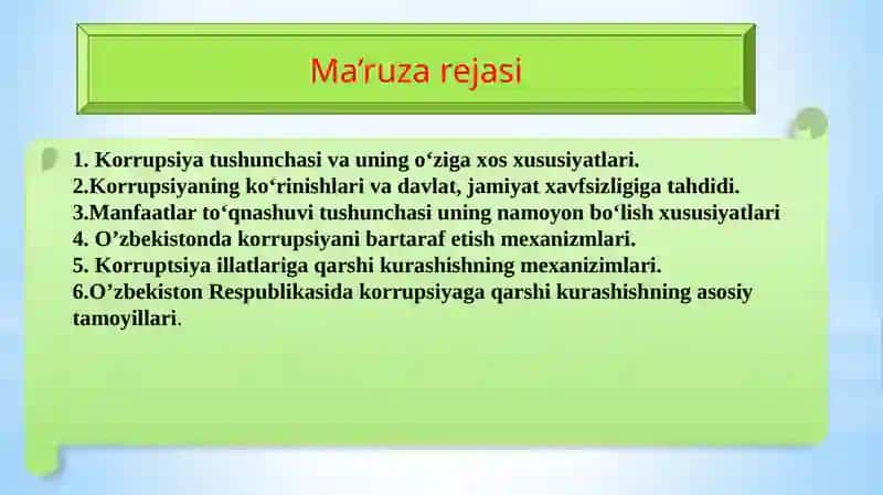 O‘ZBEKISTONNING KORRUPSIYAGA QARSHI KURASH SIYOSATI 2
