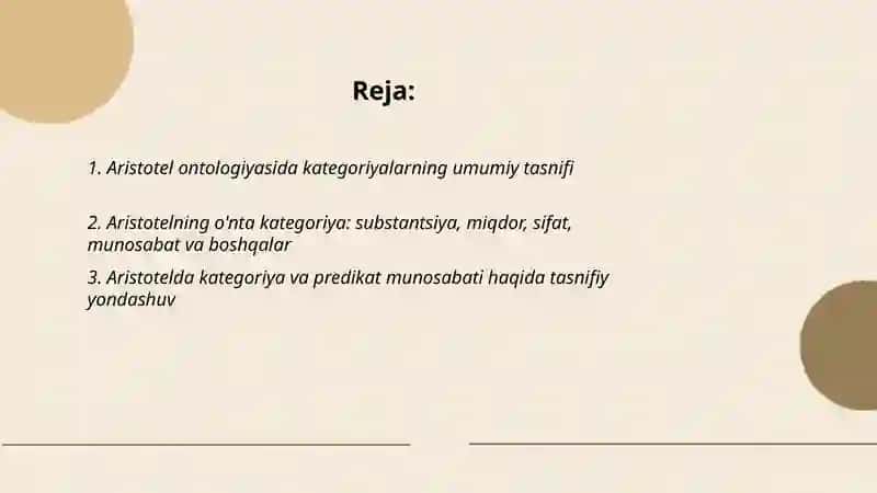 Aristotel,Farobiy va Kant ontologiyasida kategoriyalarning tasnifi 2