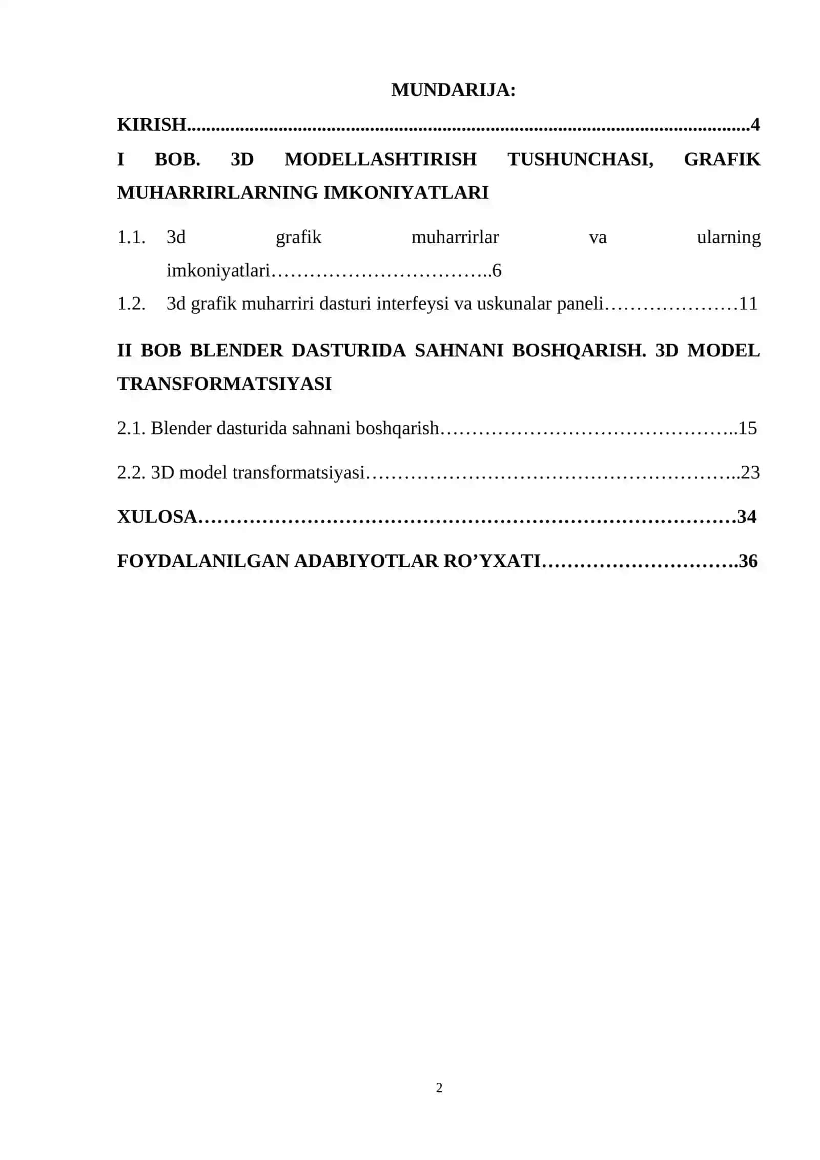 Blender dasturida sahnani boshqarish va 3d model transformatsiyasi 2