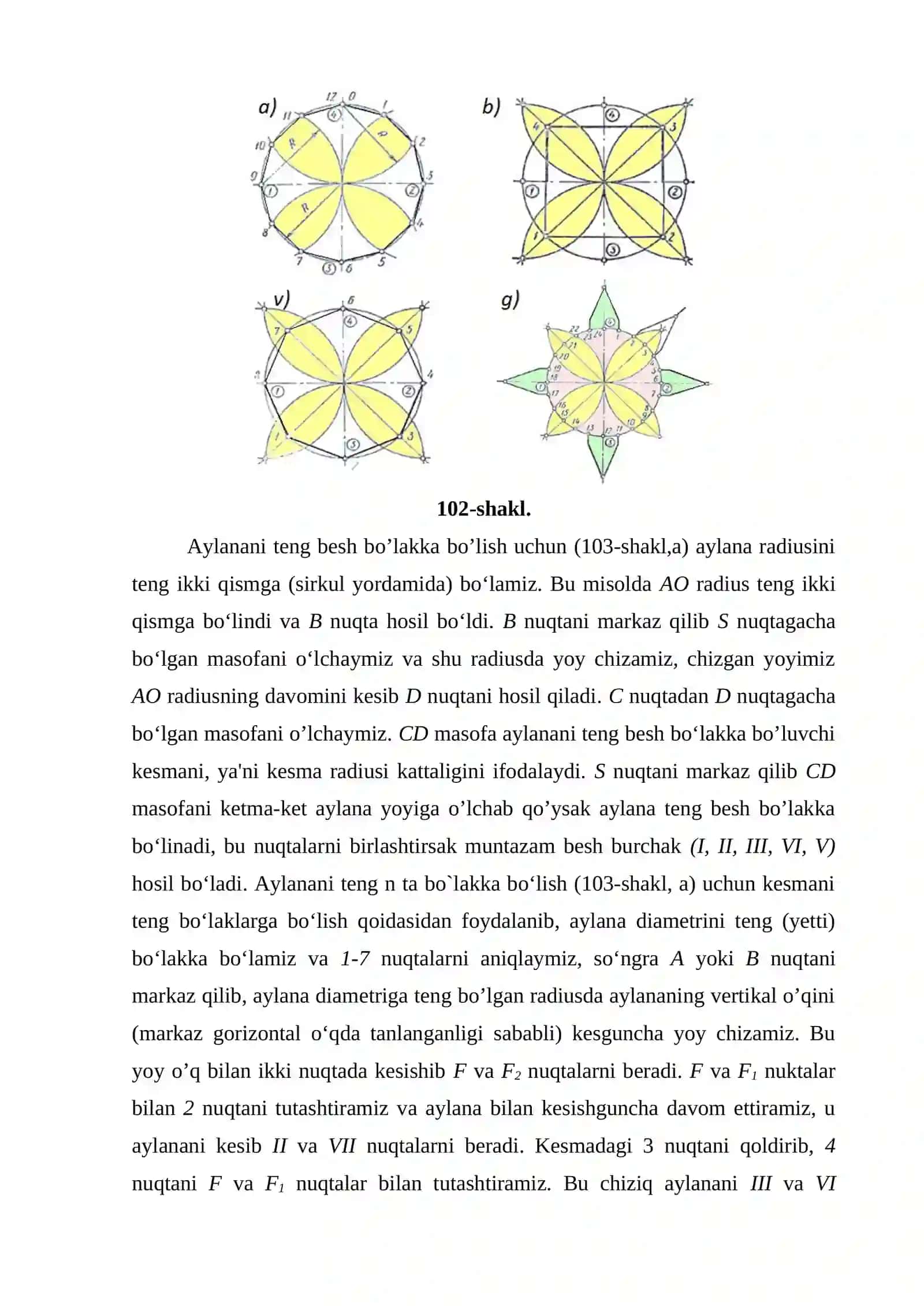 Geometrik chizmachilik. Geometrik yasashlar. Yassi geometrik shakllar. To`g`ri chiziq va aylanani teng bo`laklarga bo`lish 2