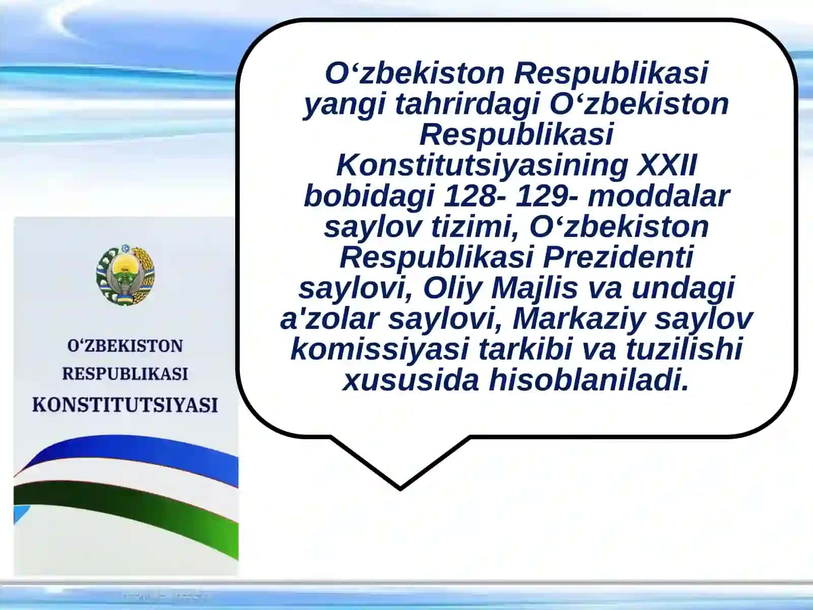 Yangi tahrirdagi O'zbekiston Respublikasi Konstitutsiyasida saylov tizimi 2